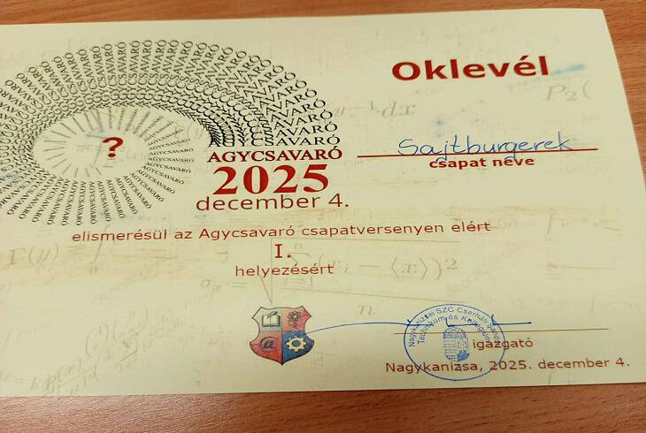 Agycsavar csapatverseny - 1. helyezs